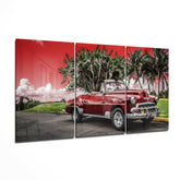 Red Classic Car Glass Art.